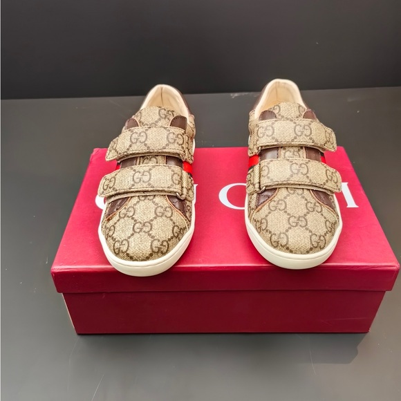 Gucci Shoes - Gucci GG Monogram Velcro Sneakers - Beige/Brown
